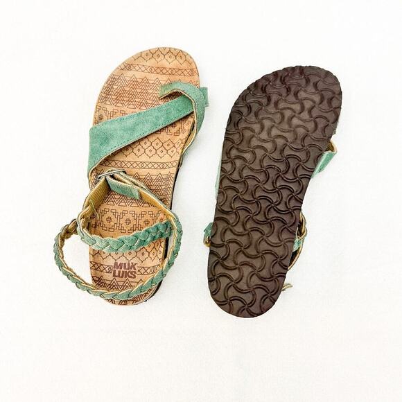 Muk Luks Braided Strap Sandals Green/Blue Suede Leather Sandal Size 8 - Picture 4 of 5